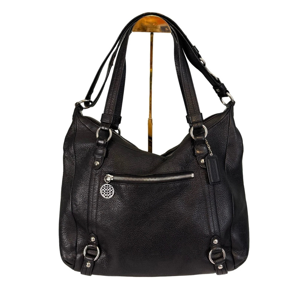 COACH Shoulder Satchel Tote Bag Pebbled Leather Black Large Office Purse F17566